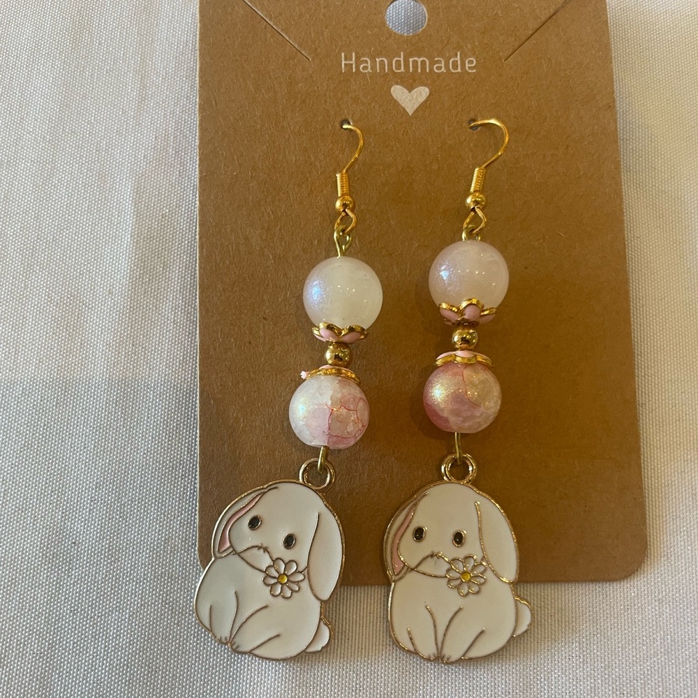 Spring Bunny Pink Dangle Earrings